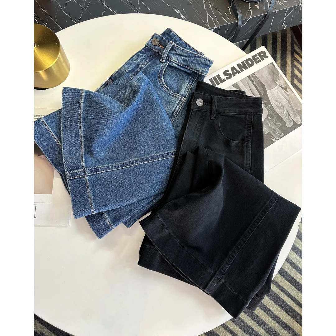 立体双侧线九分直筒牛仔裤2025早秋新款梨形身材高腰显瘦阔腿裤子