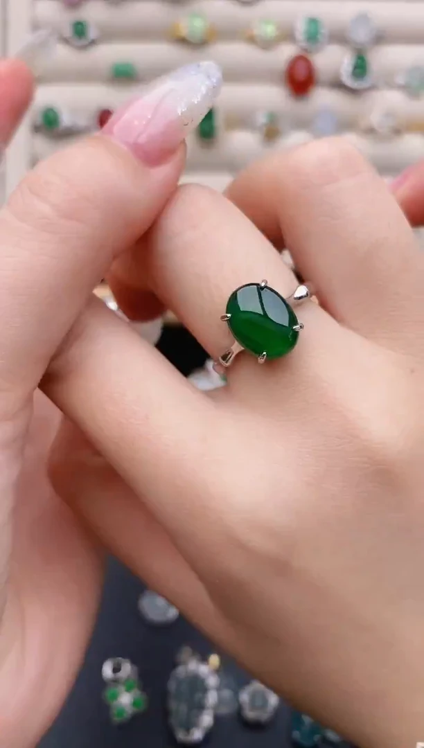 银S925镶嵌戒指翡翠0