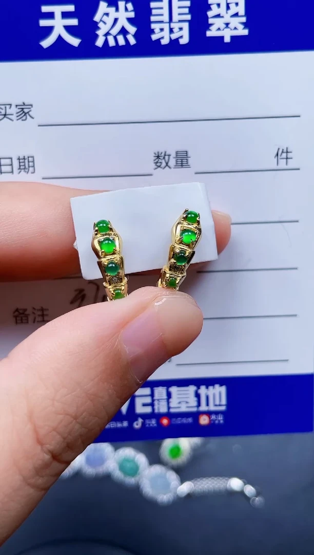 银S925镶嵌翡翠耳饰374