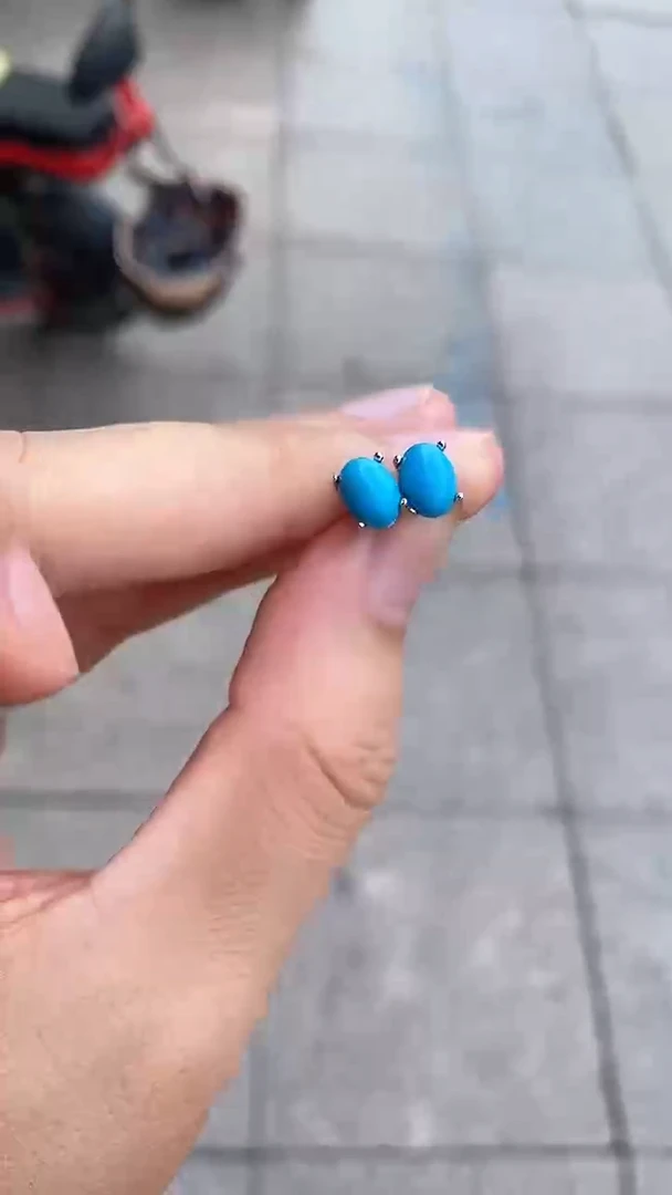 蓝宝石耳饰银S925镶嵌蓝松耳钉