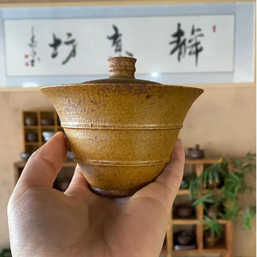 高温定窑粗瓷斗笠款瀑布盖碗全外放孔出水茶碗带盖