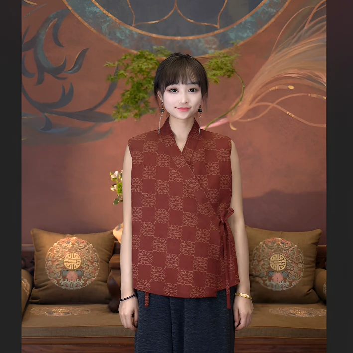 爱上莲心香云纱四经绞罗马甲 红莲花 中国风新中式老钱风