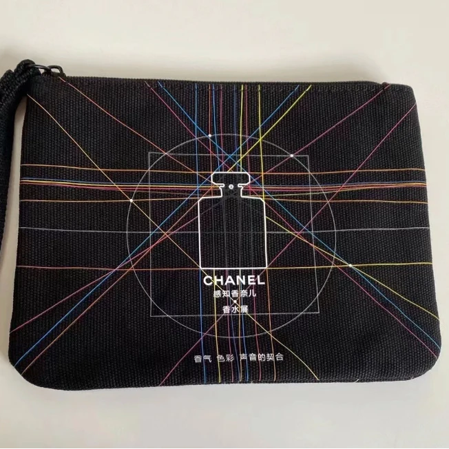 香奈儿【K439】礼赠帆布手拿包收纳包彩色艺术线条化妆包刷包