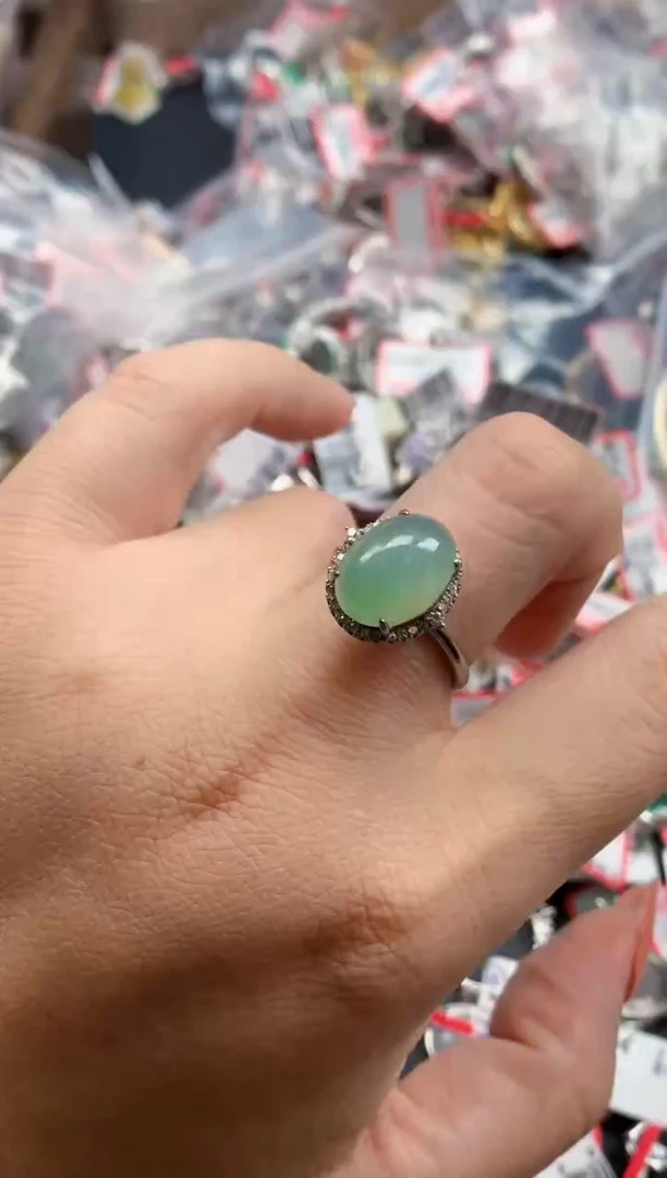 银S925镶嵌戒指翡翠天然A货缅甸翡翠