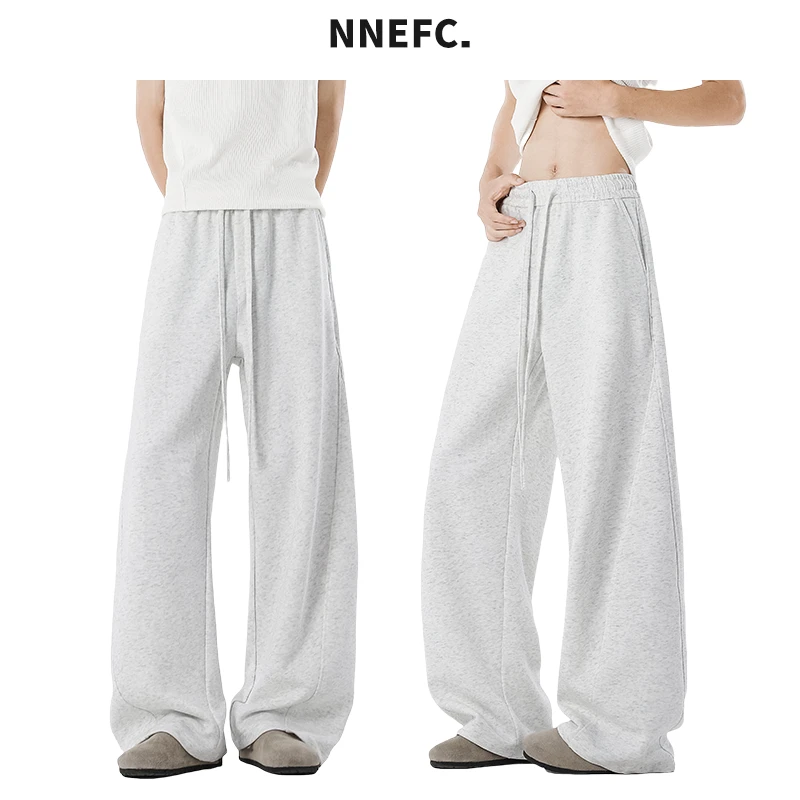 NNEFC美式高街弯刀卫裤男女秋冬灰色宽松加绒加厚运动重磅休闲裤