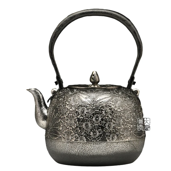 73097【薰山工房】 枣形樱花纹 砂铁壶1600cc/1800g