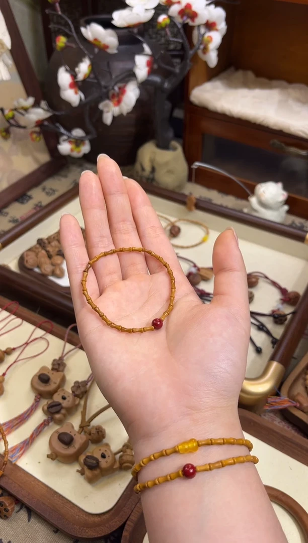 手串桃核【桃缘行】竹节「红色莎莎」桃木桃核辟、挡、驱、护 备注手围