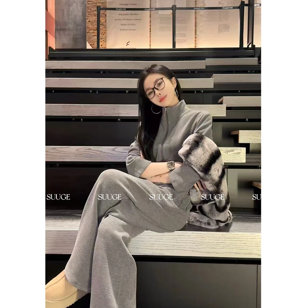 蘇格高定-【极简主义】秋冬气质休闲百搭高级灰色慵懒长袖立领套装