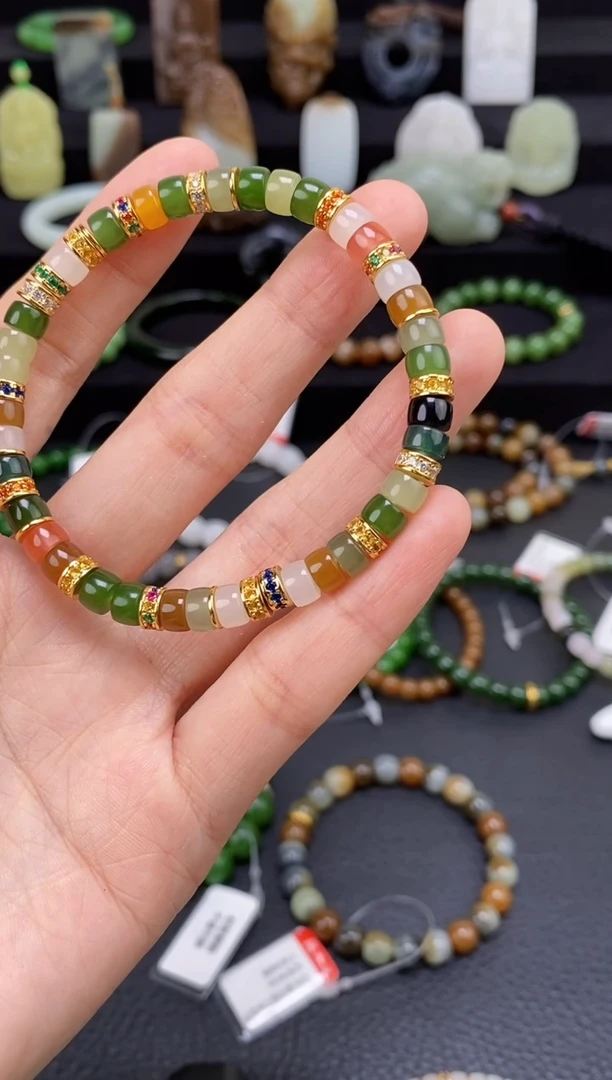 未镶嵌和田玉挂件6mm药片手串