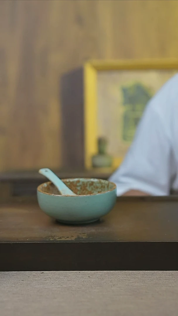 摆件景德镇4英寸汝窑翡翠碗加勺