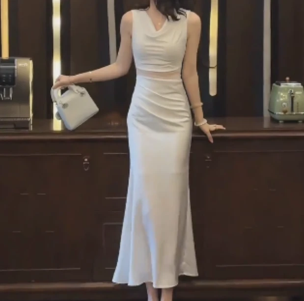 2025夏季新款网红同款洋气减龄韩版爆款拼接修身连衣裙RE