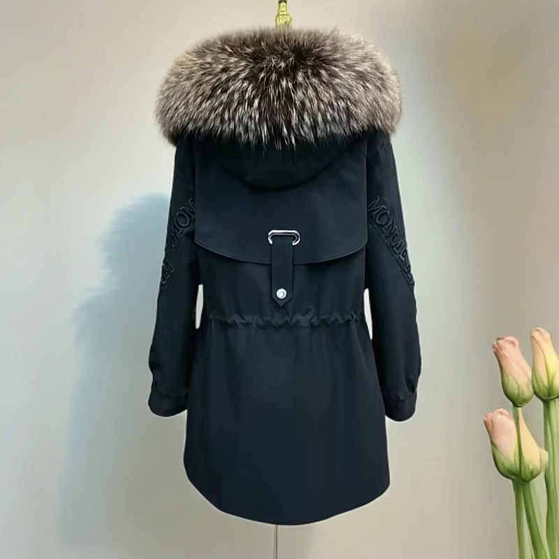 刺绣（衣长75）修身显瘦貂皮内胆冬季短款派克服中长款大衣时尚女款