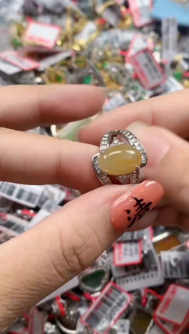 银S925镶嵌戒指翡翠天然A货缅甸翡翠