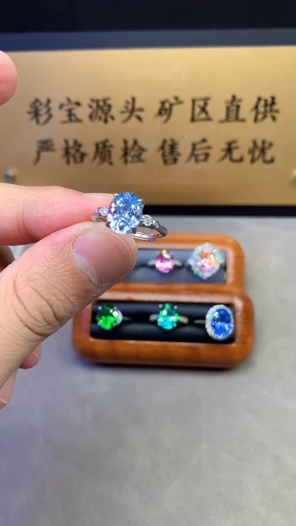 银S925镶嵌戒圈海蓝宝石2222