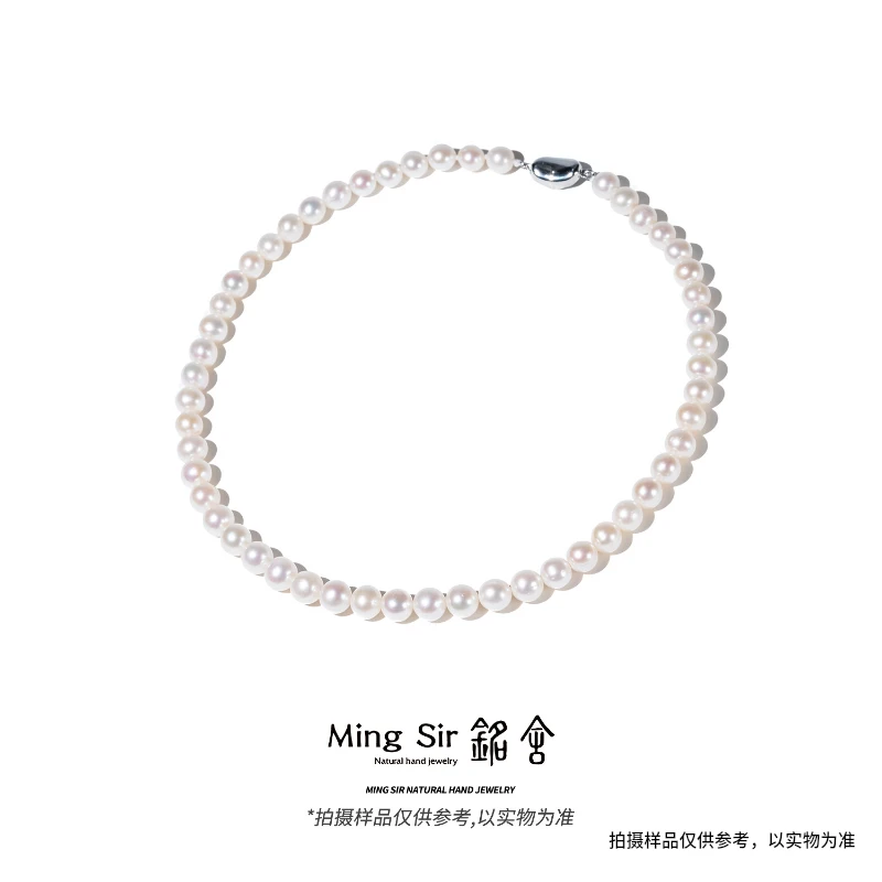 【铭舍 禾光】天然淡水珍珠项链S925银扣冷光白皮光优越近圆珠宝