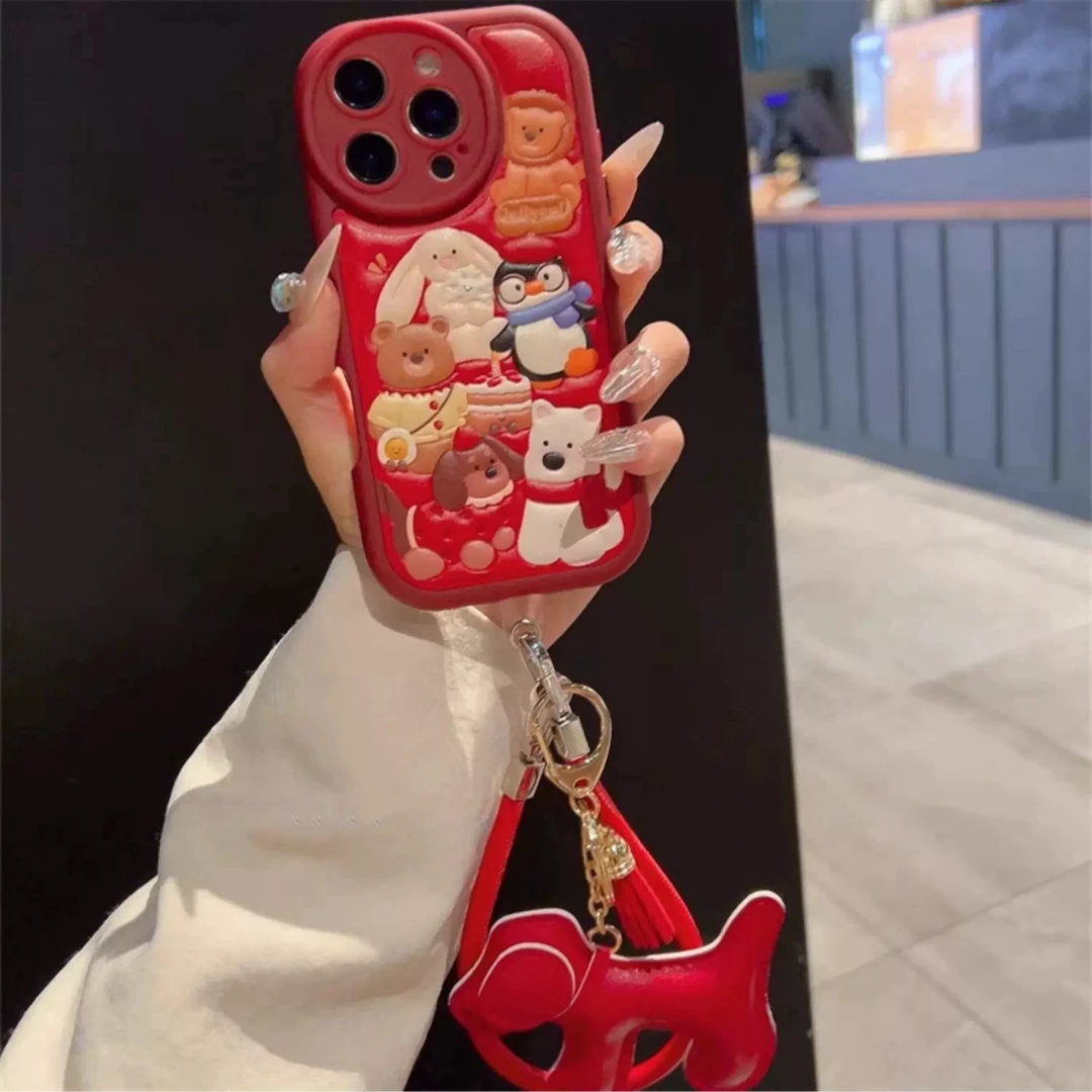 皮质蛋糕动物合集狗狗挂绳适用苹果16promax手机壳iPhone15卡通14