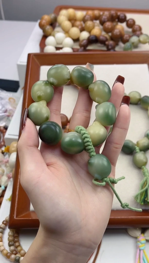 手串菩提根/象牙果干磨横孔绿猫猫猫头20mm手捻
