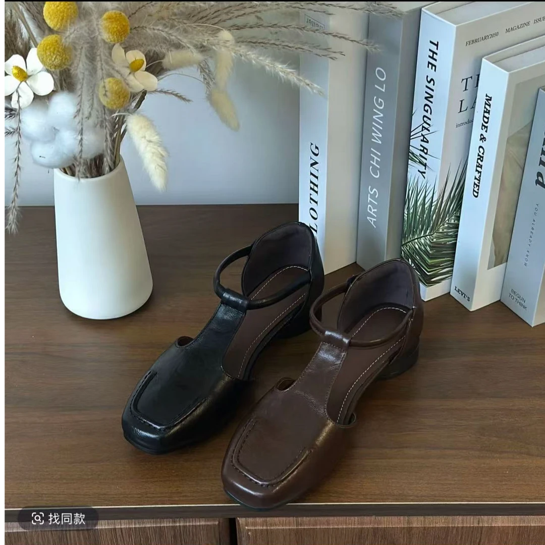 【断码清货牛皮1】增高高品质单鞋2025夏季新款妈妈鱼嘴真软皮复古