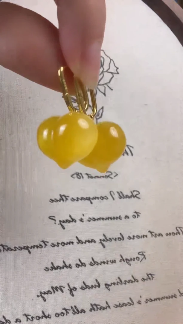 蜜蜡18K金镶嵌耳环天然