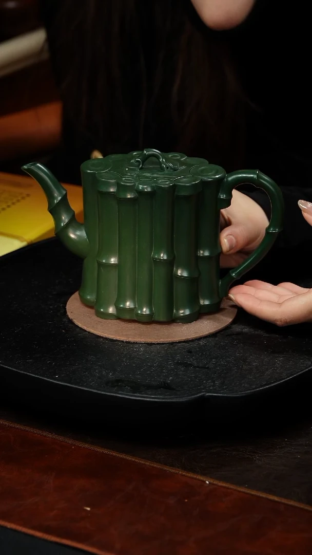茶壶紫砂程辉 十六竹56 绿泥 570毫升