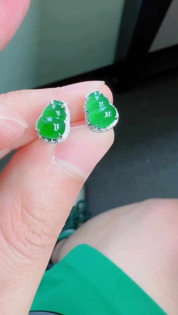翡翠18K金镶嵌耳饰寄售回流，不退不换