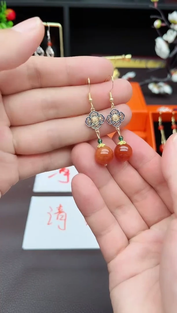 玛瑙/玉髓耳饰银S925镶嵌223000
