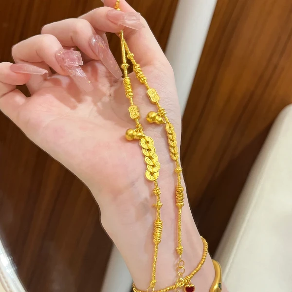 JIN BAI ZHENG 铜合金手链 新中式五帝币葫芦手链女款百搭不掉色