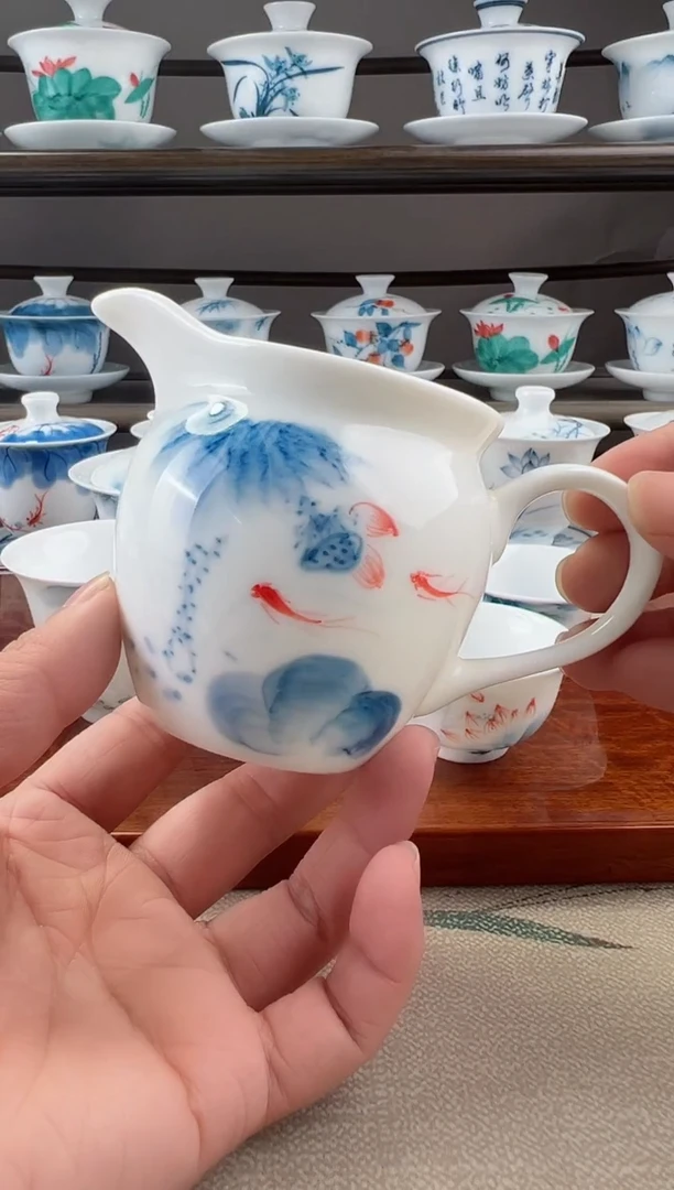 微瑕蓝莲带把公道杯