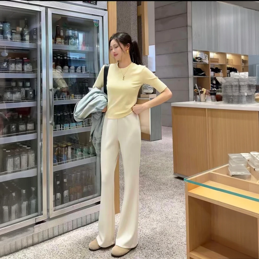 2025早秋新款莫代尔砂洗空气层小个子女高腰垂感显瘦百搭弹力
