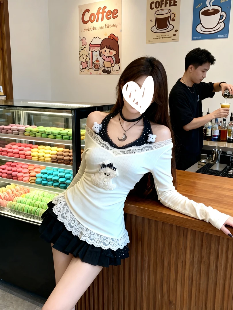 小狗派对 秋季新款千金清冷感甜美纯欲风性感针织罩衫挂脖连衣裙