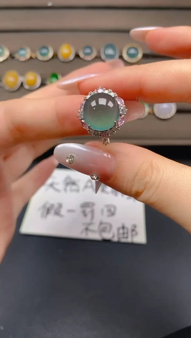 翡翠戒指银S925镶嵌38