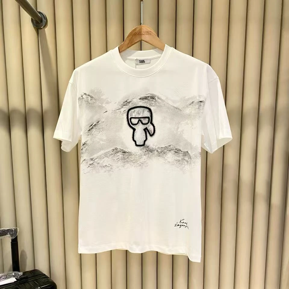 25春夏新品轻奢老佛爷印花时尚男士高级宽松潮流男款圆领短袖T恤