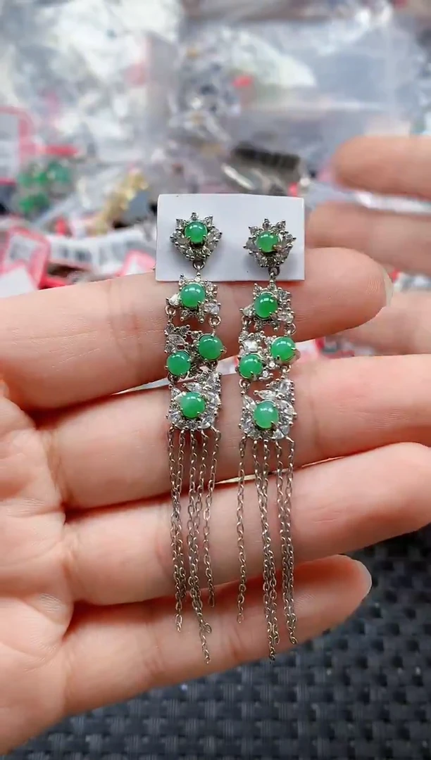 银S925镶嵌戒指翡翠天然A货缅甸翡翠