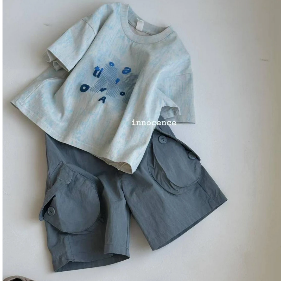 男童纯棉短袖套装2025夏季新款中小童儿童半袖设计感短裤两件套潮