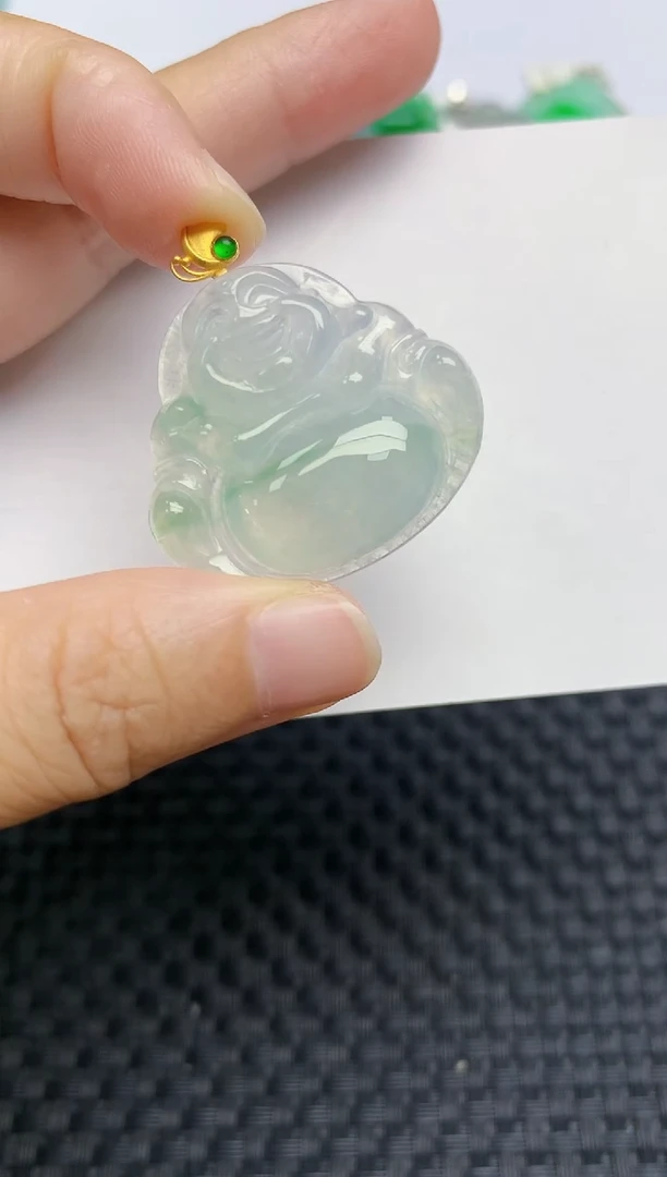 翡翠18K金镶嵌颈饰天然A货翡翠