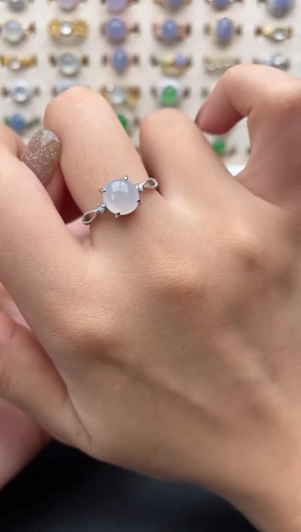 翡翠戒指银S925镶嵌一物一证一礼盒