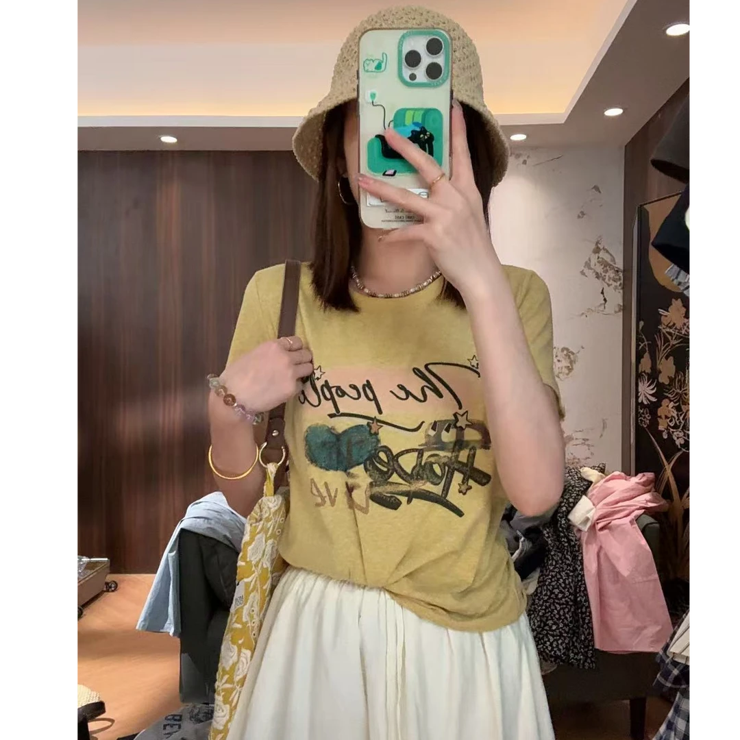 【LIbaibai】夏装2025年新款宽松显瘦短袖T恤上衣BB-1826