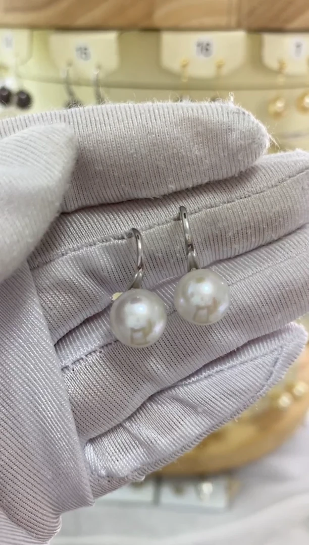 银S925镶嵌耳饰淡水珍珠9-10mm