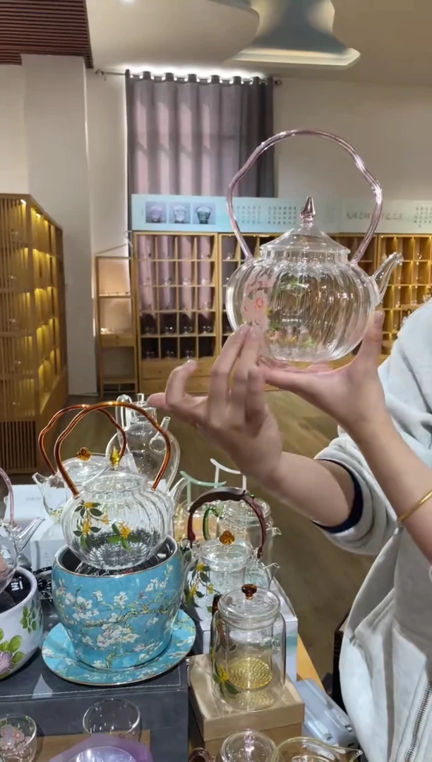 手工艺品玻璃金狮通运壶粉把瓜楞桃花