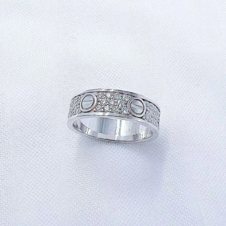 莫桑石铂金PT950镶嵌莫桑石满天星宽版戒指   抖音基地质检发货