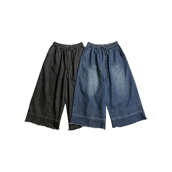 小满服饰-新品毛边口袋八分牛仔裤