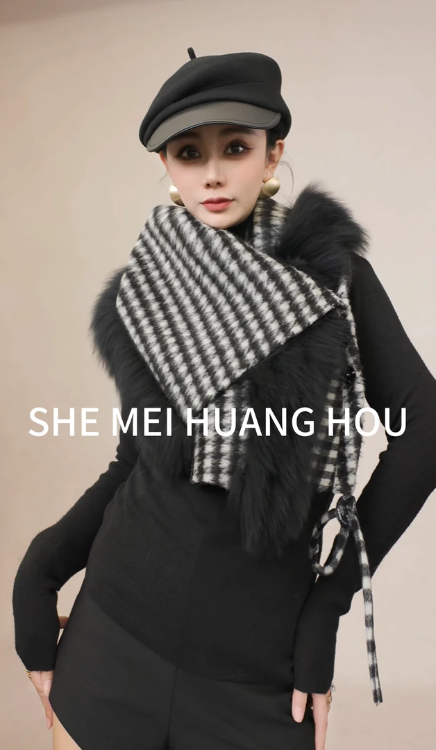 原创计设计款狐狸毛皮草羊驼围巾25923