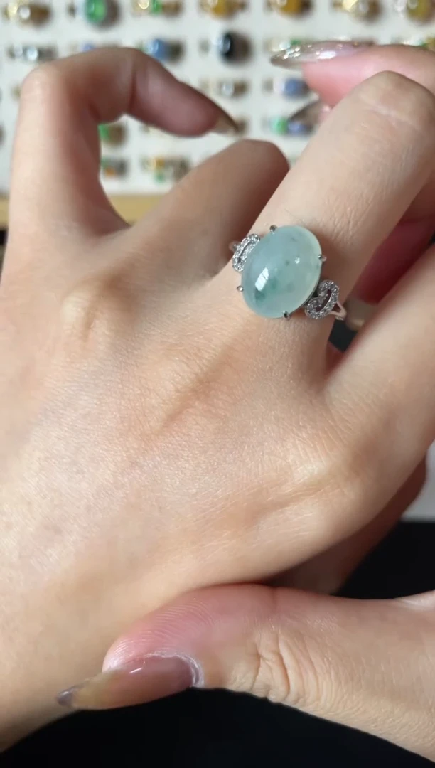 翡翠戒指银S925镶嵌一物一证一礼盒