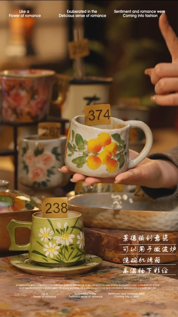 陶瓷景德镇高温手绘釉下彩绘设计师款式374