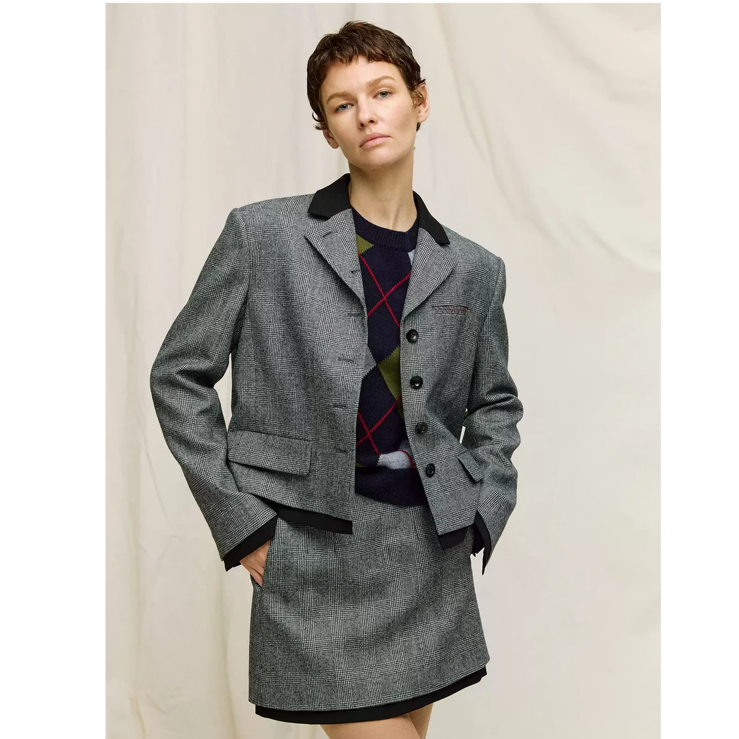 MARIUS“Miu系套装”经典学院风撞色拼接羊毛西装短裙套装时尚