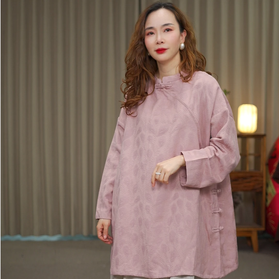 花璟与麻原创设计款提花立领盘扣上衣（衣长75胸围124）