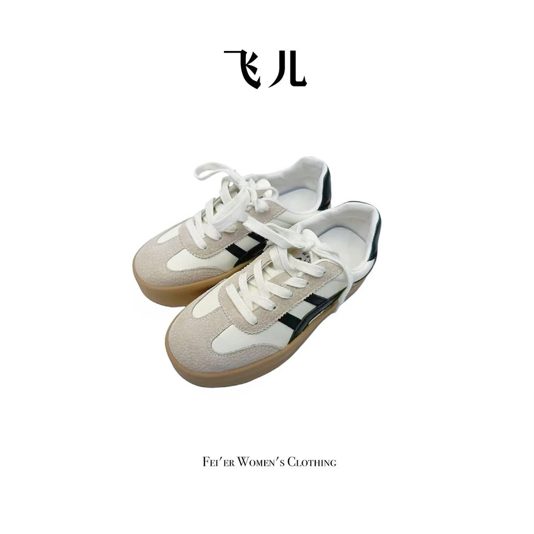 飞儿【条纹板鞋】2025时尚新款百搭小众厚底休闲鞋