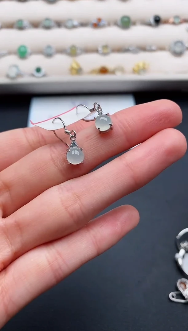 银S925镶嵌戒指翡翠缅甸天然A货翡翠22  4-2