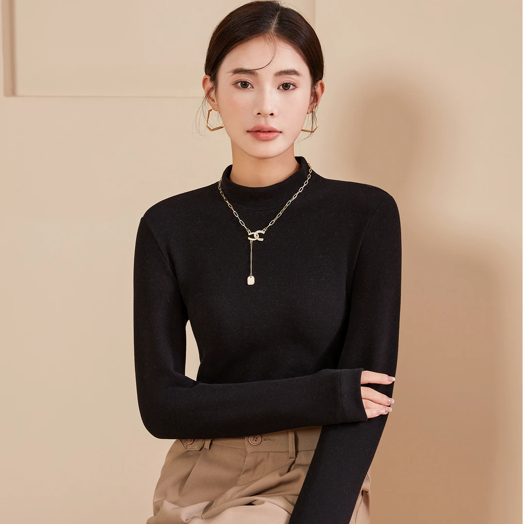 天竺良品轻八度膨体.半高领暖绒打底百搭女士修身保暖秋冬Y9966