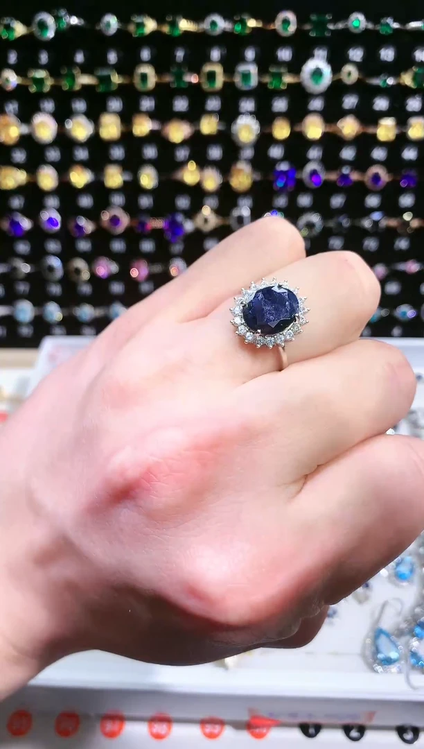 【闪购商品】蓝宝石戒指银S925镶嵌天然无烧